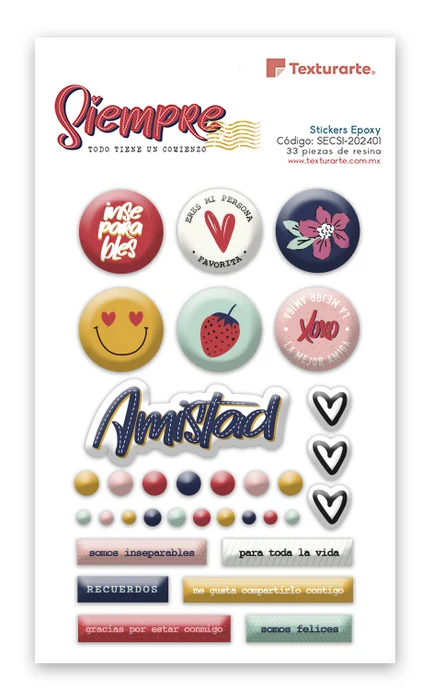 Paquete de stickers de resina (epoxy) Colecci&oacute;n Siempre